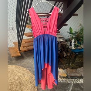 Umgee Size Large, Hot Pink and Blue High Low Dress
